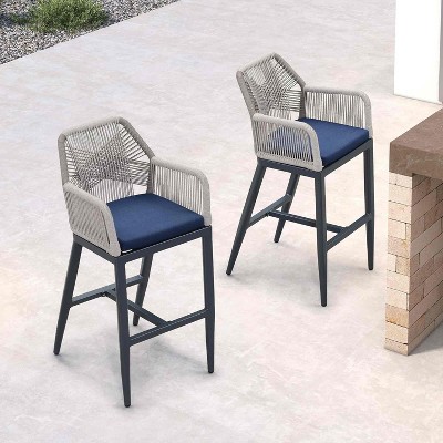 PURPLE LEAF Counter Height  Sunbrella Stools Set of 2 Modern Rattan Wicker with High Back Arms for Outdoor