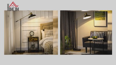 Tall Adjustable Black and Gold Metal Floor Lamp with Balance Arm