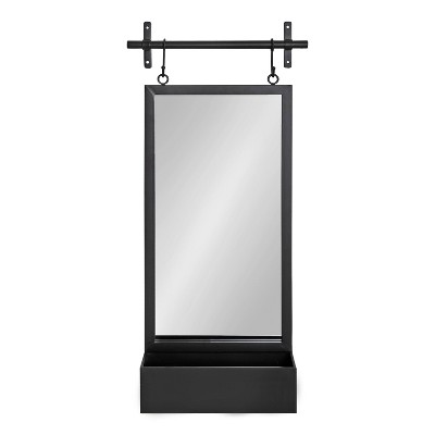 Black Metal Rectangular Wall Mirror with Storage Shelf