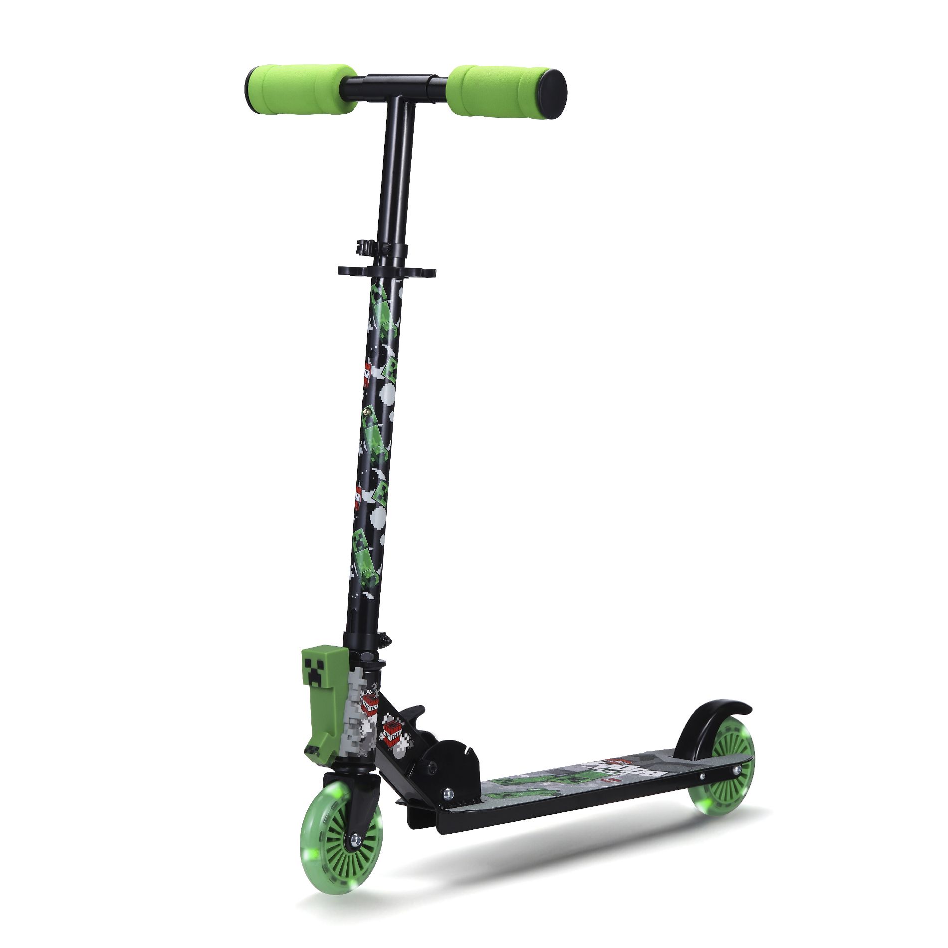 Minecraft 2 Wheel Kick Scooter with Light Up Wheels – Foldable, Non-Slip Deck, Comfortable & Smooth Ride