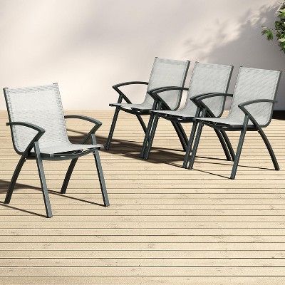 homfan Aluminum Outdoor Dining Chairs with Quick-Dry Textilene Mesh,Ergonomic Support for Patio,Poolside & Commercial Use,All-Weather Rustproof