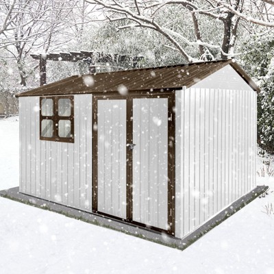 Hrinhom 123.4"W Metal garden sheds,outdoor storage sheds with window