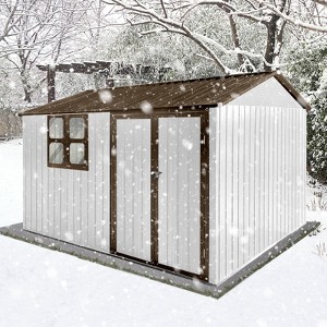 Hrinhom 123.4"W Metal garden sheds,outdoor storage sheds with window - 1 of 4