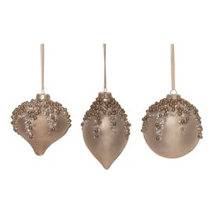 Transpac Glass Beaded Top Metallic Ornament Set of 3 Christmas Home Decorations - 1 of 1