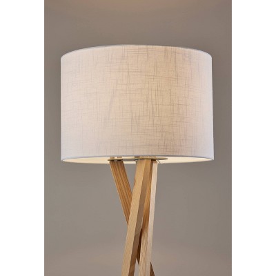 Natural Ash Wood Tripod Floor Lamp with White Linen Shade