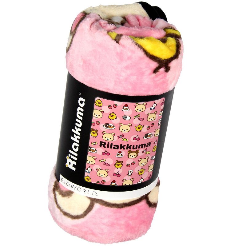 Sanrio-X Rilakkuma Korilakuma And Kiiroitori Soft Plush Throw Blanket 45" x 60" Pink, 2 of 5