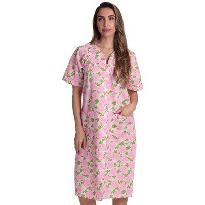 Dreamcrest Short Sleeve Seersucker Duster Housecoat Women Sleepwear 8270-10748-M (Medium, Rose Bloom Floral Cream)