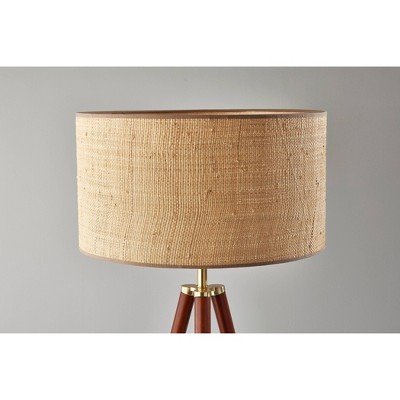 Walnut Wood Tripod Floor Lamp with Rattan Shade