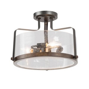 LNC Aulus 3-Lights 14-in Bronze and Seeded Glass LED Farmhouse Semi-flush Mount Lights - 1 of 4