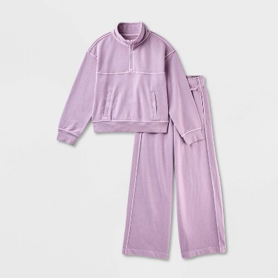 Girls' Adaptive French Terry Sweater Top & Bottom Set - Cat & Jack™ Mauve Purple