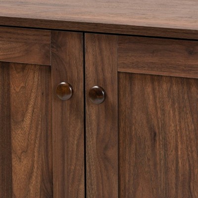 Walnut Brown Wood 2-Door Shoe Storage Cabinet