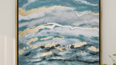 Blue and Gold Abstract Geode Canvas Wall Art