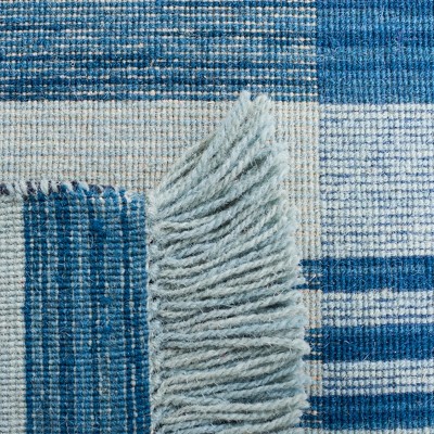 Handmade Blue and Orange Striped Wool Runner Rug