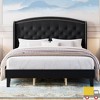 Jojoka Upholstered Platform Bed Frame with Wingback Headboard, Button Tufted, Nailhead Trim, No Box Spring Needed, Wood Slats Bed, Black - 3 of 4
