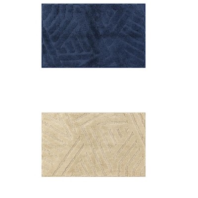 Unique Bargains Microfiber Geometric Soft Washable Non-Slip Floor Mats for Bathroom 2 Pcs