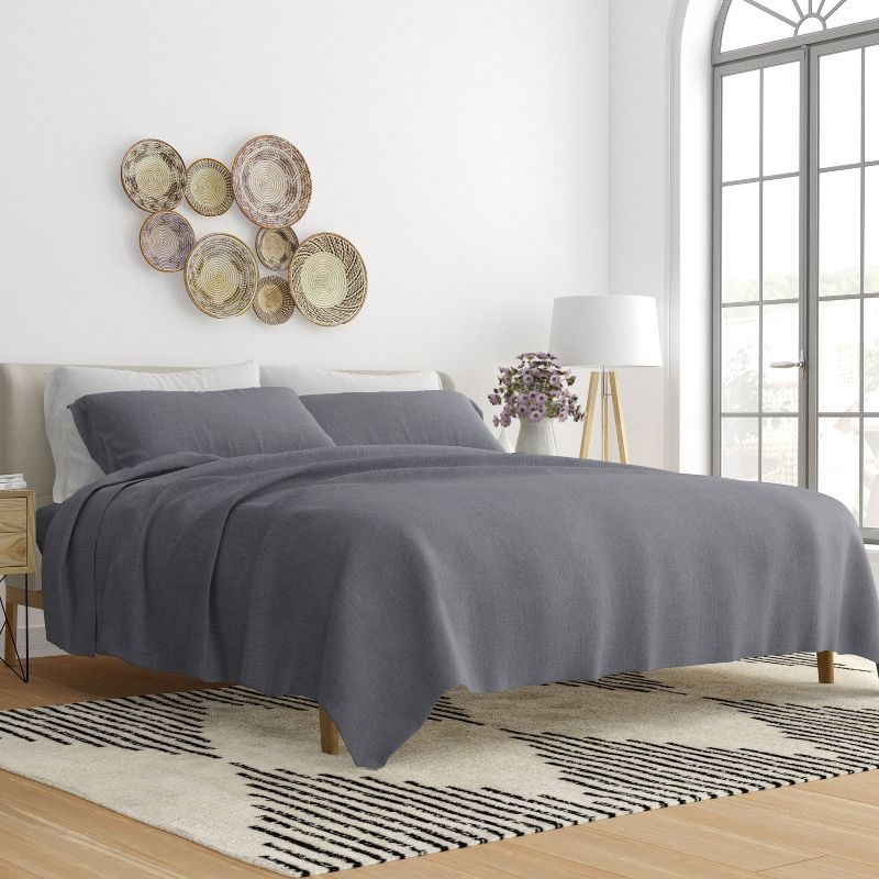 Linen Blend Premium Luxury Solid 4PC Bed Sheets Set - Becky Cameron, 1 of 19