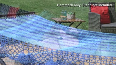 Blue Handwoven Cotton 2-Person Hammock with Spreader Bars