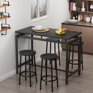Hooseng 5-Piece Dining Room Table Set, Industrial Counter Height Pub Dining Set with 4 Round Bar Stools, 5 Pieces Bar Table Set - 1 of 4