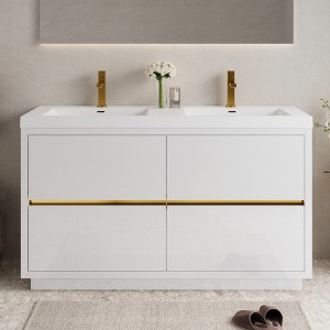 GlasFlength Bathroom Storage Cabinets, Freestanding, Open shelving Bathroom Vanity，Assembly Required, White, 59"*19.75"*35.5" - 1 of 4