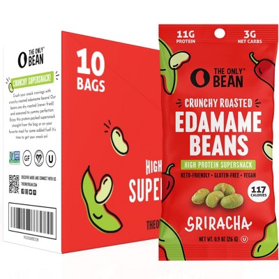 The Only Bean Crunchy Roasted Edamame Snacks Pack, Sriracha - 0.9 Oz Bag (Pack of 10)