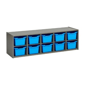 ECR4Kids Streamline 10 Cubby Tray Cabinet with 10 Scoop Front Storage Bins, 2x5, Grey Wash - 1 of 4