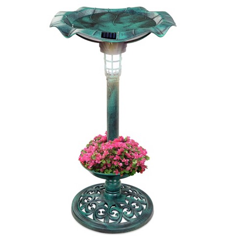 Best Choice Products Solar Lighted Pedestal Bird Bath W/ Planter ...