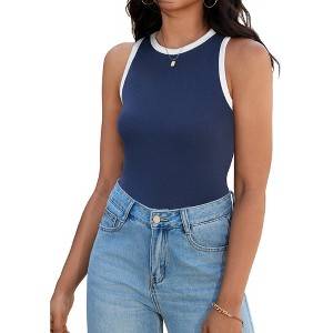 ATHLECHIC Women's Ribbed Summer Crew Neck Sleeveless Casual Fitted Tank Tops - 1 of 4