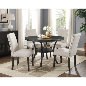 Roundhill Furniture Biony Espresso Wood Dining Set with Fabric Nailhead Chairs - 1 of 4