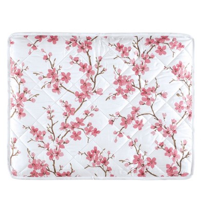 Standard Size Quilted Pillow Sham with Pink Cherry Blossom Design