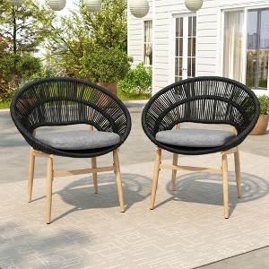 Christopher Knight Home Cliff Papasan-Style Rattan & Iron Patio Dining Chair with Faux Wood Finish (Set of 2) - 1 of 4