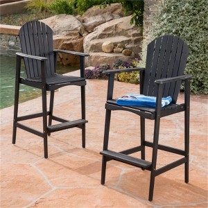 SKRAN Outdoor Acacia Wood Adirondack Barstools, Set of 2, Dark Gray, Elegant and Durable for Patio, Garden, and Outdoor Use - 1 of 4