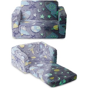 Kids Couch, Glow In The Dark Toddler Chair, 2-In-1 Convertible Kids Sofa to Lounger, Soft Plush Fold Out Kids Sofa Bed Furniture for Playroom - 1 of 4