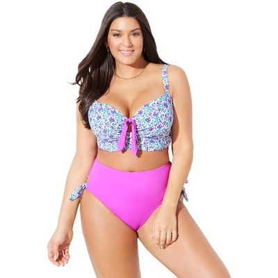 Swimsuits for All Women’s Plus Size Ruler Bra Sized Underwire Bikini Top,  42 F - Warm Kaleidoscope