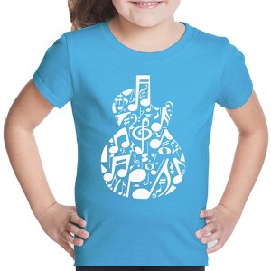 LA Pop Art Music Notes Guitar - Girl's Word Art T-Shirt - 1 of 4