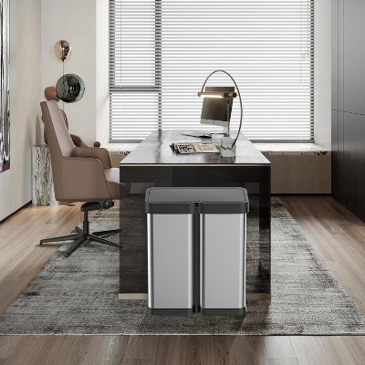 Touchless Motion Detector Trash Can 16 Gallon (60L) Dual Compartment Kitchen Garbage Bin with Lid, Fingerprint-Resistant Stainless Steel