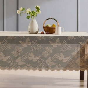 HLC.ME Butterfly Floral Patterned Scalloped, Wrinkle Resistant, Lace Fabric Table Cloth for Round and Rectangle Tables - 1 of 4