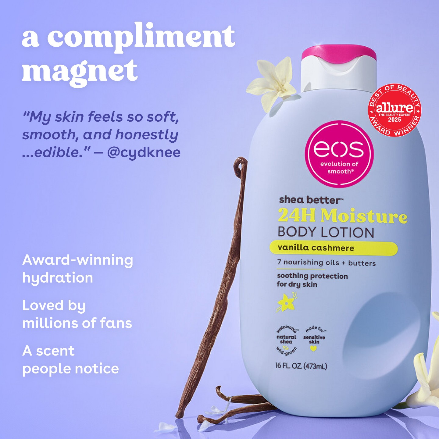 Увлажняющий лосьон для тела eos Shea Better, Vanilla Cashmere, 16 fl oz — фото 4
