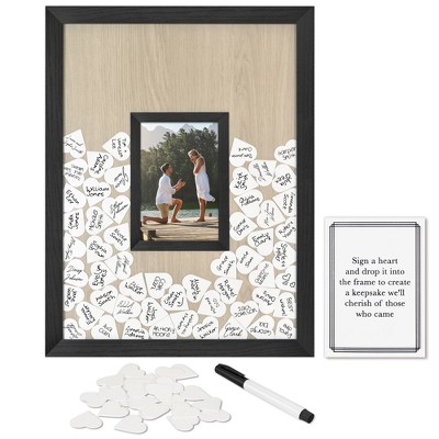 Americanflat 12x16 Wedding Guest Book Alternative with 80 Heart Tokens - Fits 4x6 Photo - Token Shadow Box - Black