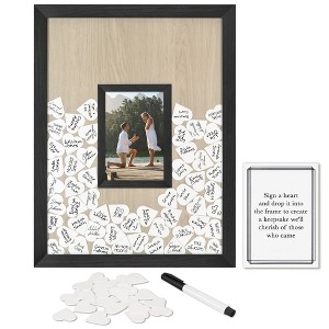 Americanflat 12x16 Wedding Guest Book Alternative with 80 Heart Tokens - Fits 4x6 Photo - Token Shadow Box - Black - 1 of 1