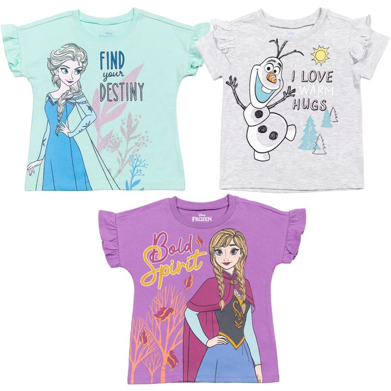 Disney Frozen Princess Anna Elsa Girls 3 Pack T-Shirts Toddler, 1 of 10