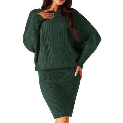 Seta T Women's Long Batwing Sleeve Cable Knit Chunky Pullover Sweater Dress