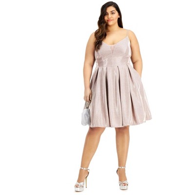 B. DARLIN Womens Glitter Mini Fit & Flare Dress, Pink, 16W
