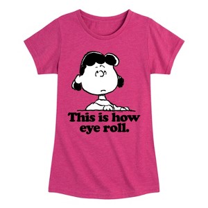 Girls' - Peanuts - Lucy This Is How Eye Roll Fitted Short Sleeve Graphic T-Shirt - 1 of 4