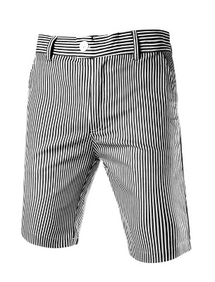 Lars Amadeus Men's Summer Shorts Stripe Slim Fit Flat Front Seersucker  Chino Short Pants Black and White 30