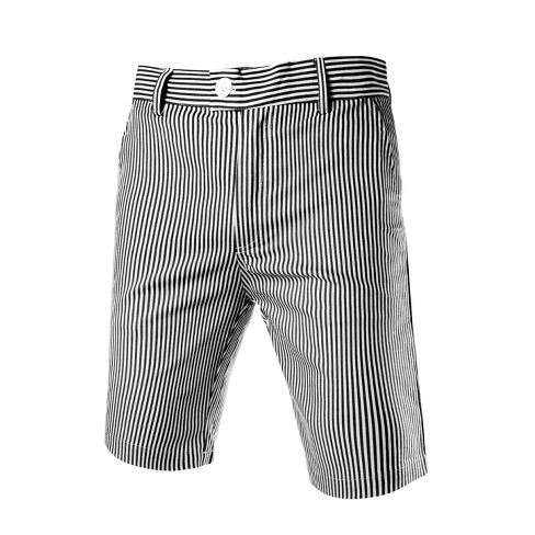 Lars Amadeus Men's Summer Shorts Stripe Slim Fit Flat Front Seersucker  Chino Short Pants Black and White 30