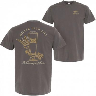 Mens Miller High Life The Champagne of Beers Gart Dyed Grey Front and Back T-Shirt