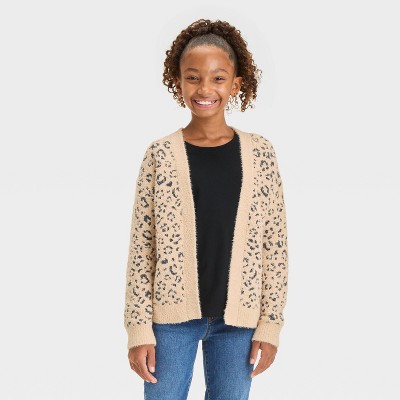 Girls Leopard Print Open Layering Cardigan Cat Jack Beige Target