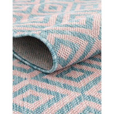 Pink and Aqua Geometric 9' x 12' Outdoor Area Rug