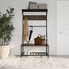 Rowan Wood Grain and Metal Hall Tree Bench and Shoe RackBrown - CorLiving: Entryway Storage, 10 Hooks, Two-Tone Finish - 3 of 4