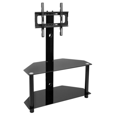 Black Adjustable TV Stand with Mount and Tempered Glass Shelves